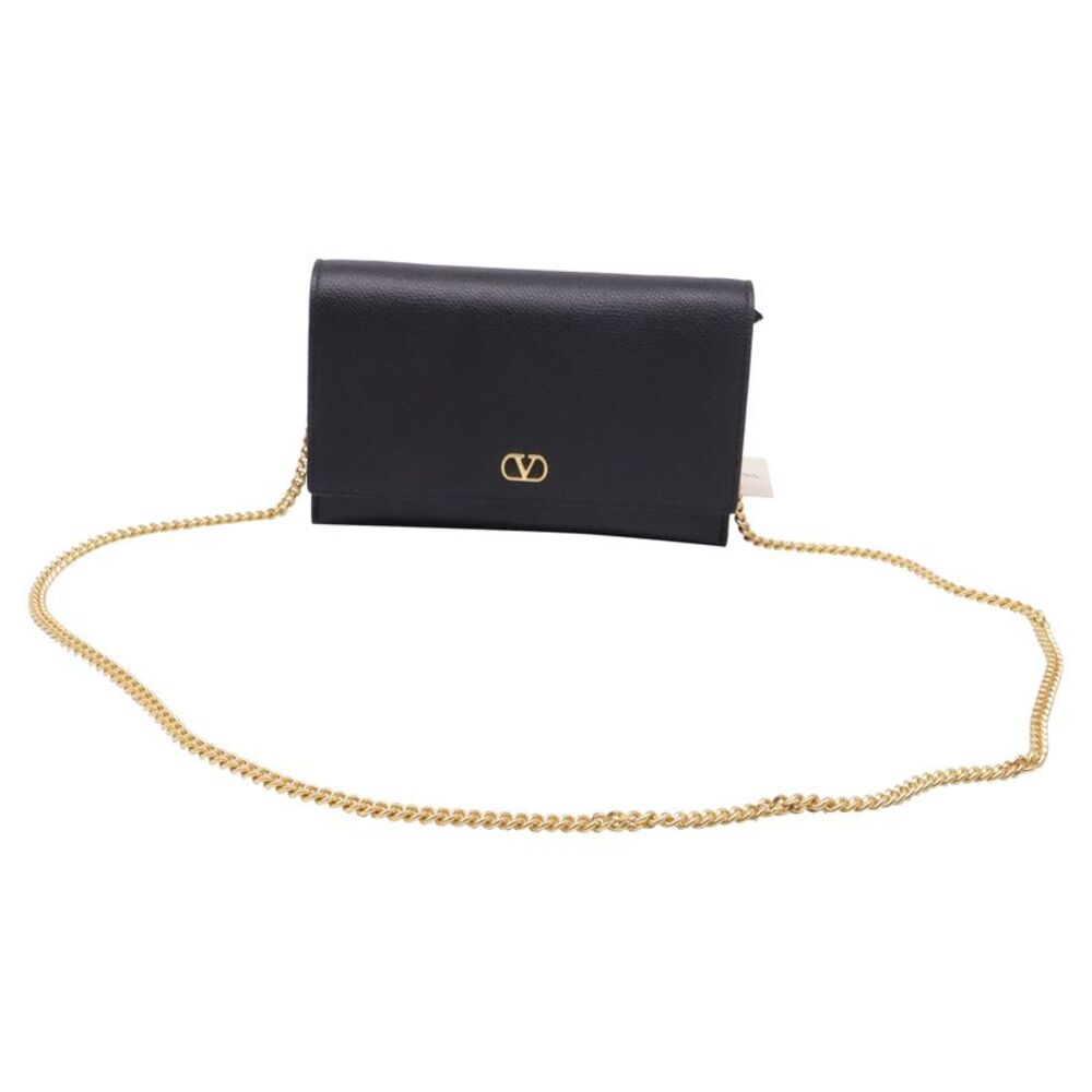 Valentino Garavani V Logo Chain Wallet in Black Leather